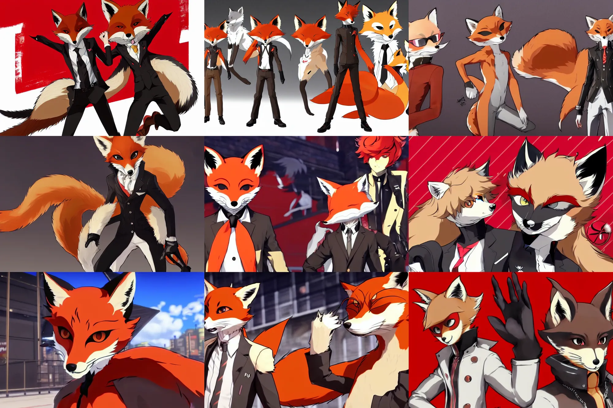 Image similar to a furry tan male fox on a persona 5 : royal ( by atlus ) video game splash screen, a furry male sandy sand - colored beige tan fur fox fursona ( has light brown hair ), persona 5 phantom thief style