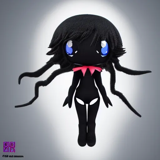 Prompt: cute fumo plush of a pure vantablack spidergirl with a white glowing heart, lens flare, gothic regal, vray, sparks and liquid fire