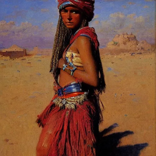 Prompt: tuareg girl in traditional clothes, gaston bussiere