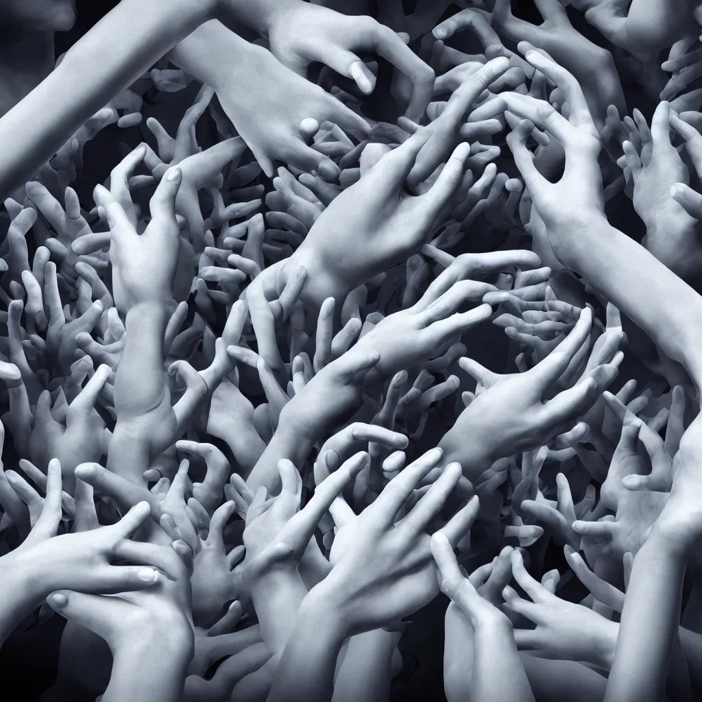 Image similar to two hands holding dozens of human eyeballs, octane render, photo realistic, hyper realistic, 8 k resolution in the style of alvin schwartz