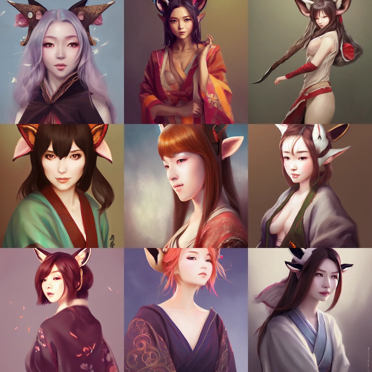 Prompt: A potrait of Ssunbuki as a beautiful, shapely woman with fox ears wearing a modest kimono from Skyrim, waifu, digital painting, by Stanley Artgerm Lau, WLOP, Rossdraws, LeraPi, and Sakimichan, digtial painting, trending on ArtStation, deviantart, SFW version