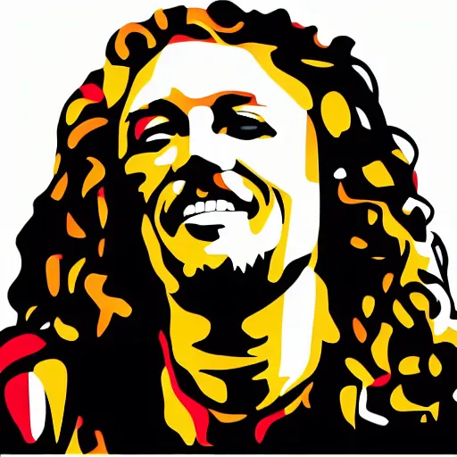 Image similar to robert plant from led zepelin singing, sticker - art, svg vector, adobe - illustrator