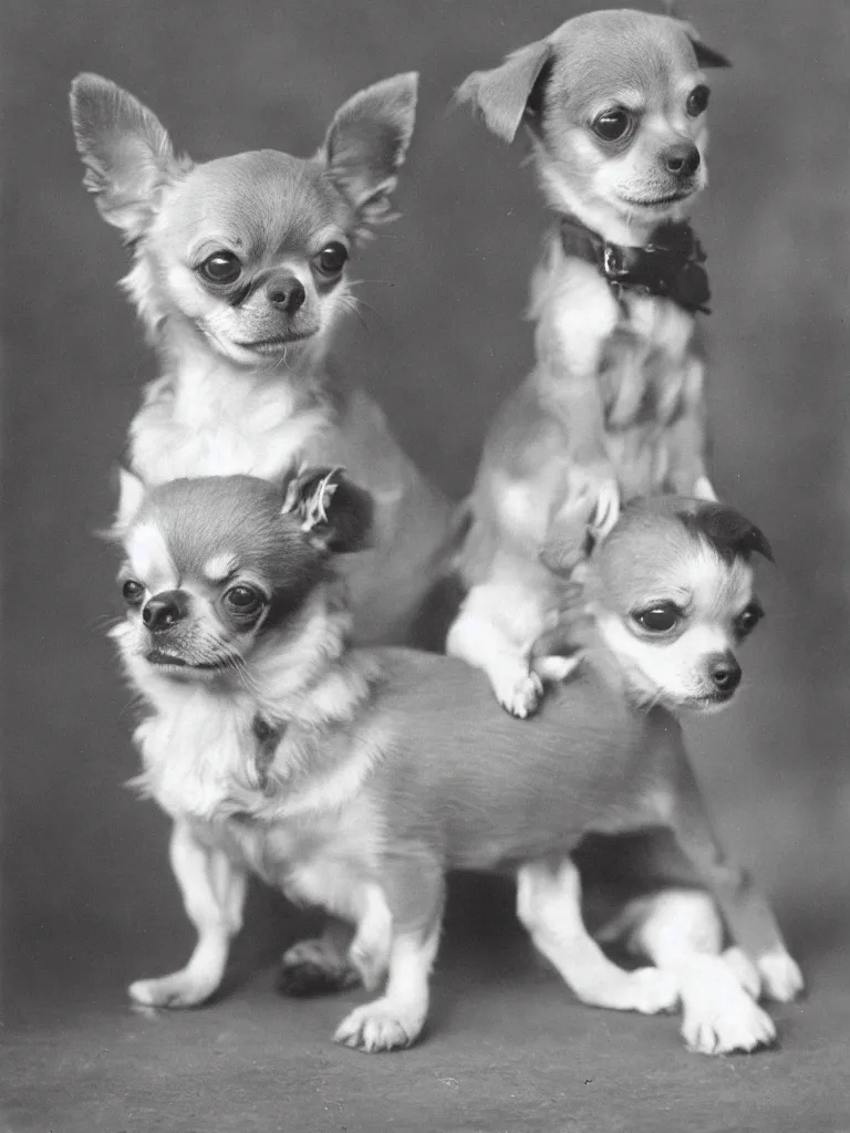 Closeup Portrait Chihuahua dog in stylish clothes. Gray background