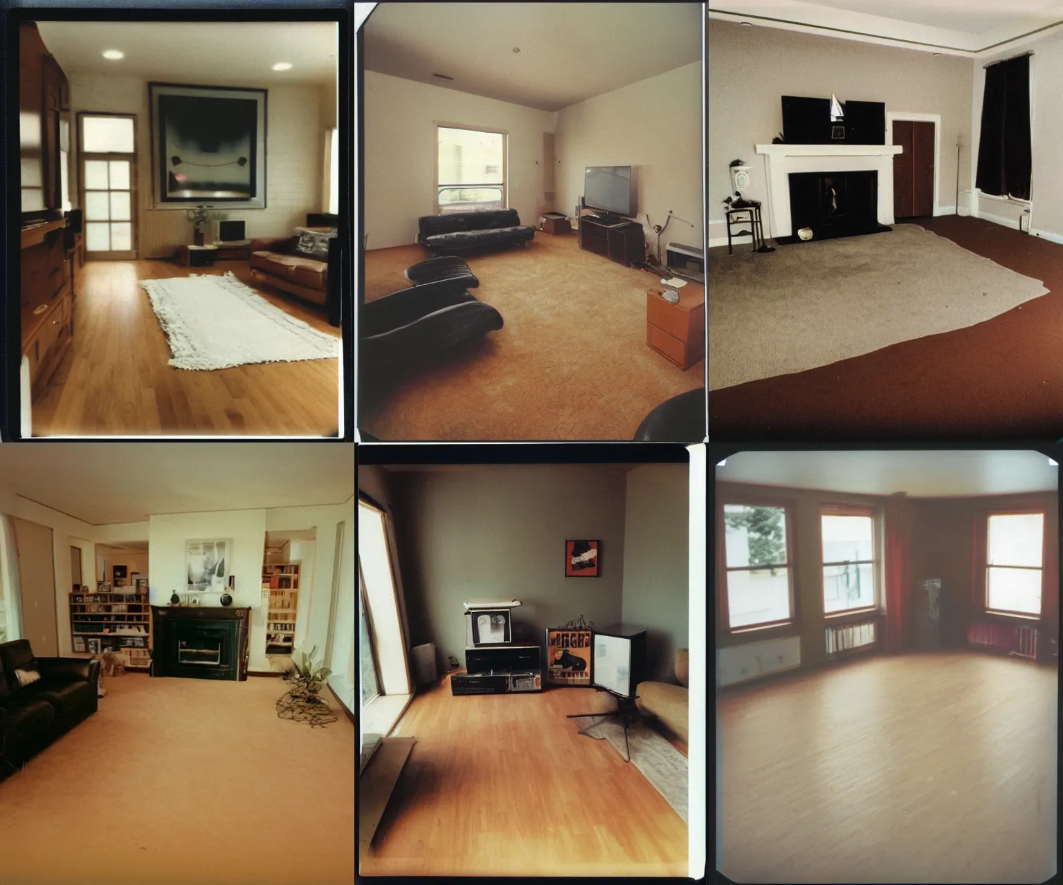 Prompt: 1990s polaroid photo of an empty living room, nostalgic