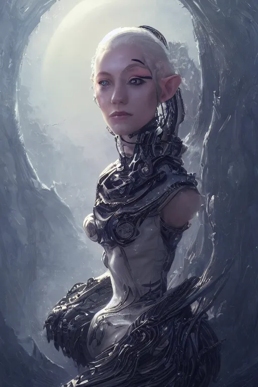 Prompt: a fancy portrait of a beautiful robotic elven women by greg rutkowski, sung choi, mitchell mohrhauser, maciej kuciara, johnson ting, maxim verehin, peter konig, bloodborne, 8 k photorealistic, cinematic lighting, hd, high details, dramatic, dark atmosphere, trending on artstation