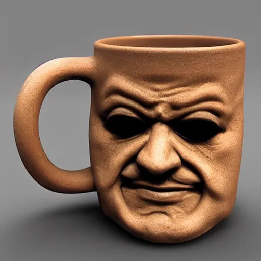 Prompt: a 3 d mug or an ugly mug on a mug