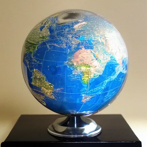 Prompt: crystal globe the size of planet earth