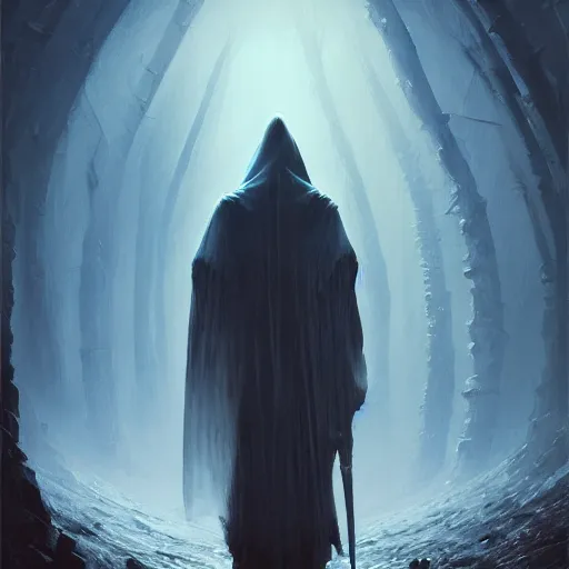 Image similar to ''cinematic shot'' of a necromancer hooded mage creating his army of undead foggy realism etmosferic casper david friedrich raphael lacoste vladimir kush leis royo volumetric light effect broad light oil painting painting fantasy art style sci - fi art style realism premium prints available artwork unreal engine