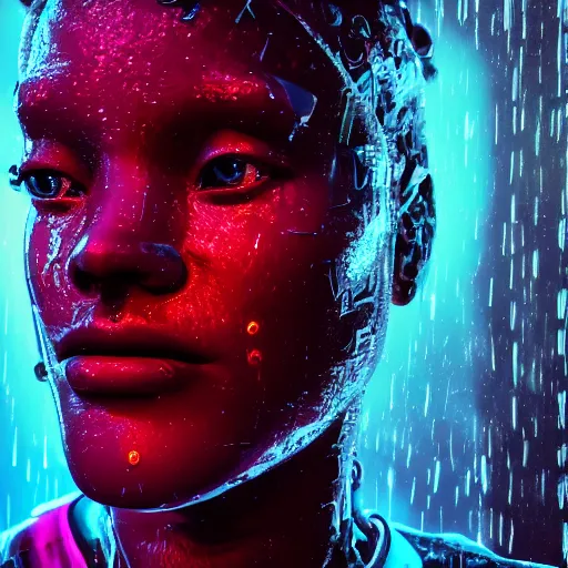 Image similar to human portrait sculpted out of rain, beautiful, neon, epic detail, galactic background, rendered in octane, unreal engine, realistic