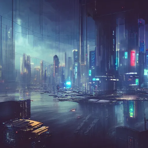 Prompt: a floating cyberpunk city in the clouds, dramatic lighting, photorealistic