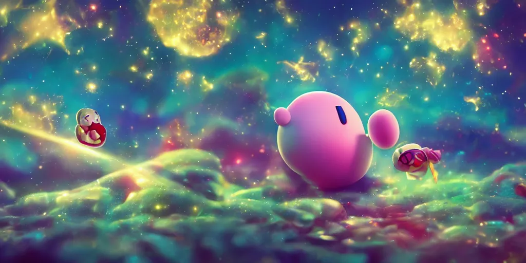 Prompt: Kirby's Dreamland, macro photography, artstation