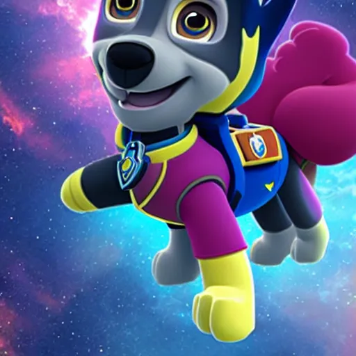 Prompt: skye from paw patrol in space