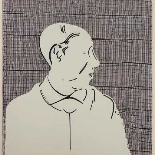 Image similar to ghastly, incredible by ludwig mies van der rohe screen printing, french rose. a beautiful performance art of a person in profile, with their features appearing both in front of & behind their head.