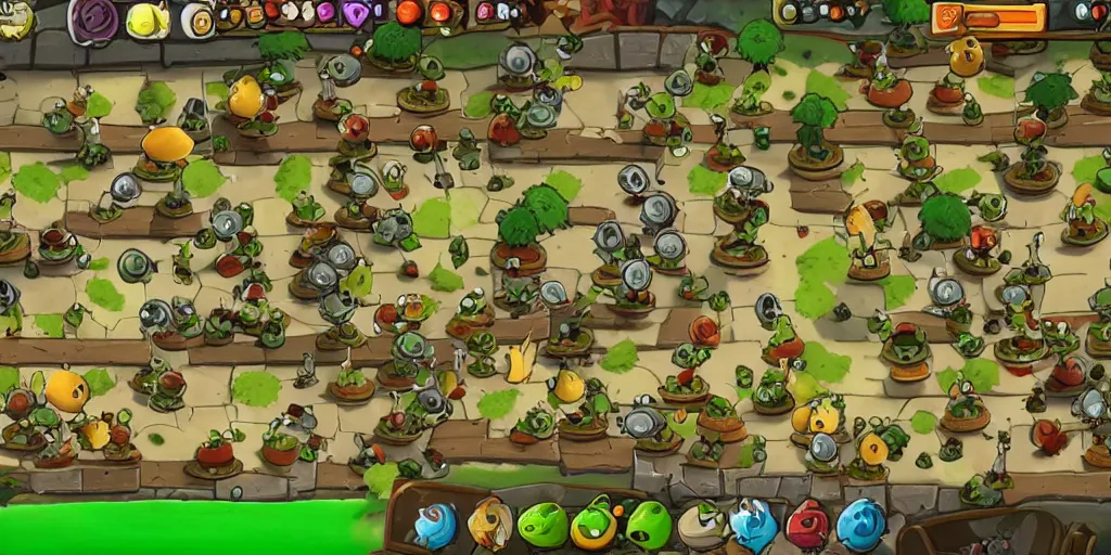 Image similar to a screenshot from plants vs zombies 2, tower defense game