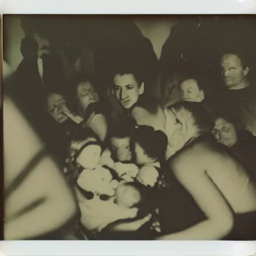 Prompt: crowd of newborn babies , polaroid color