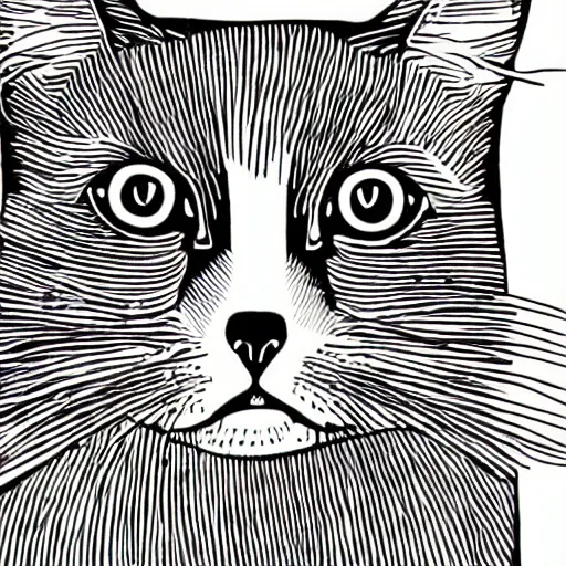 Prompt: cat linocut print by Julie de Graag