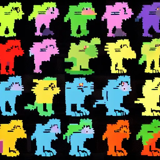 Prompt: Walking cycle sprite sheet of rainbow cat