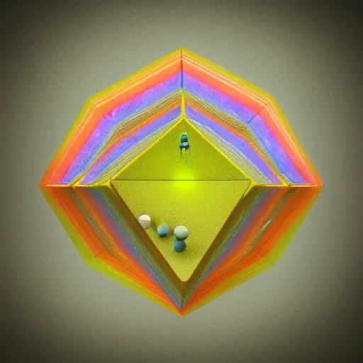 Image similar to a square, a triangle and a sphere by H.R Giger, surrealist artist, conncept art, bizarre artwork, crazy concepts, rainbow color scheme, depth of field, 3d Render