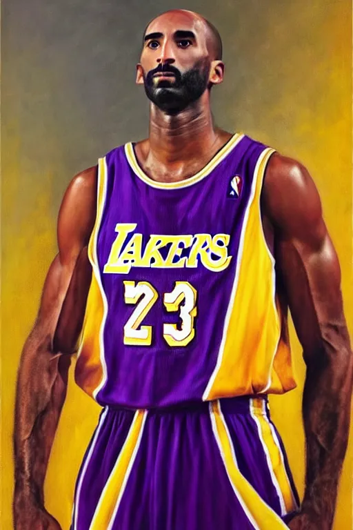 Image similar to full body portrait of the dictator of the los angeles lakers, 1 8 8 9, in full military garb, kobe bryant, oil on canvas by william sidney mount, trending on artstation