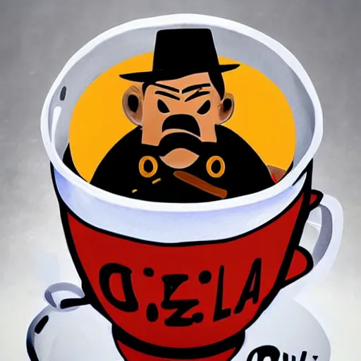 Prompt: gorillaz art depicting pancho villa in a giant cup of tea