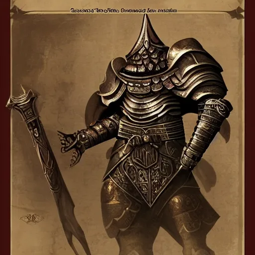 Prompt: elephantine armored knight, ornate, anthropomorphic humanoid, elephant head, dungeons and dragons manual illustration, al - qadim
