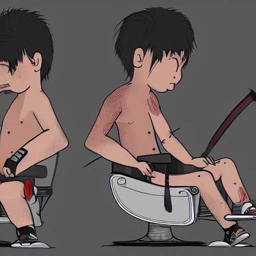 Image similar to a barber struggles to cut the hair of conjoined twins, by miyazaki and soraya, trending on artstation