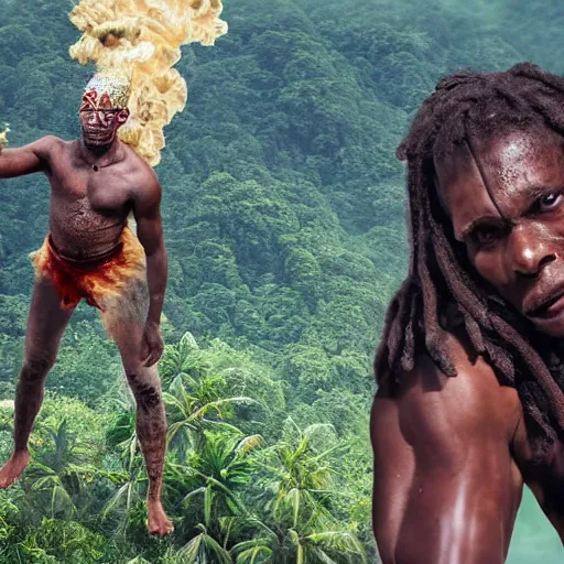 Image similar to king von footage, he still alive in sentinel island, smoke kratom, uhd, hyper realistic, 4 k, extremely detail, style by steve mccury and annie leibovitz