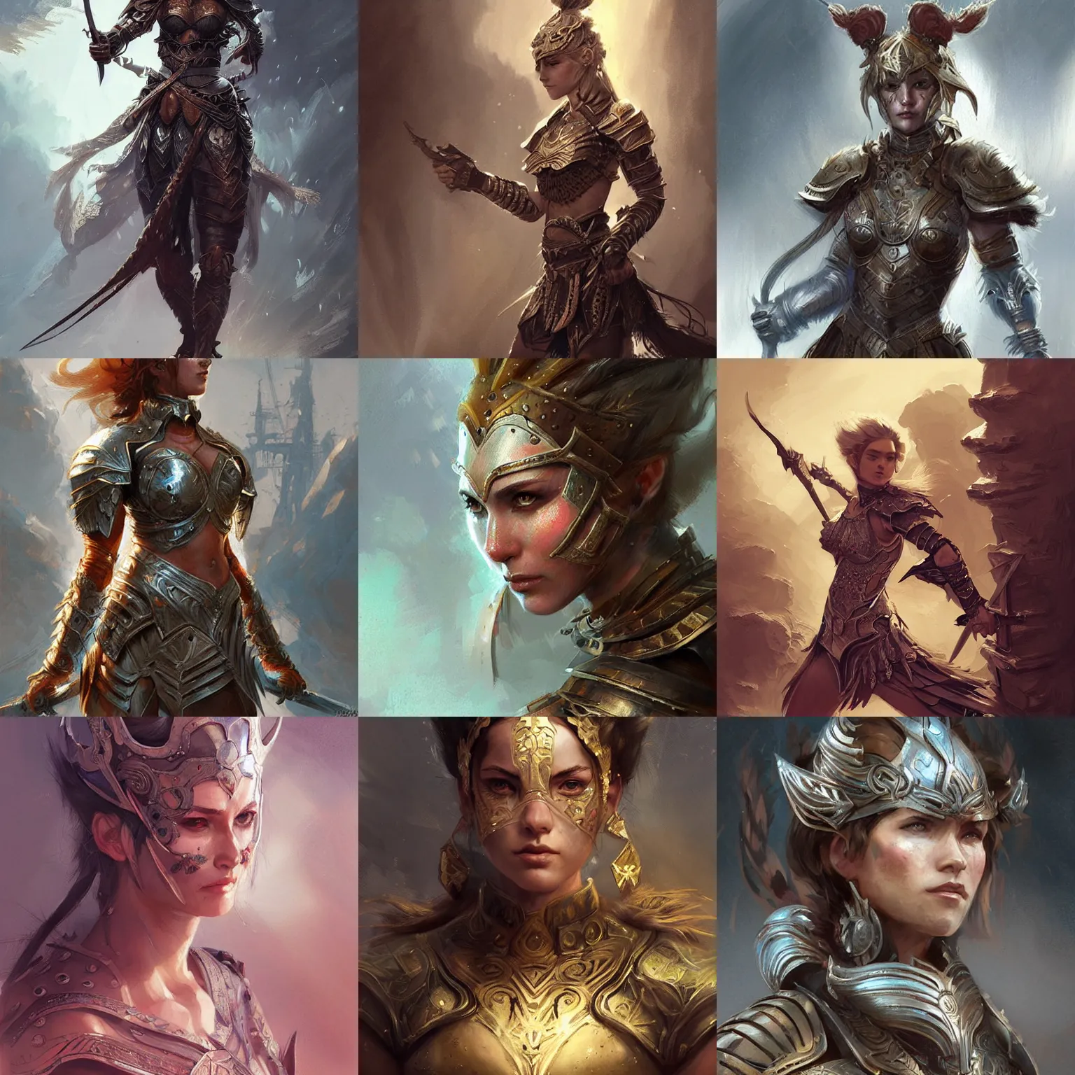 Prompt: Female warrior, passion, bravery, intricate armour costumes, light and shadow effects, intricate, highly detailed, digital painting, art station, concept art, smooth, sharp focus, illustration, art by Krenz Cushart