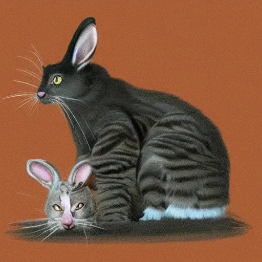 Prompt: chimera of cat and rabbit and ferret