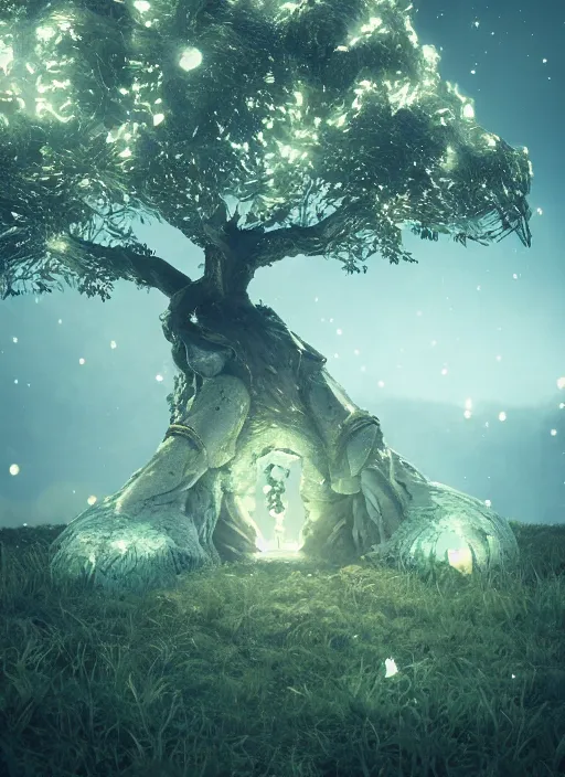 the world tree, yggdrasil, glowing, bioluminescense,, Stable Diffusion