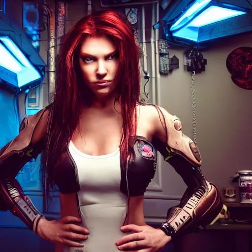 Image similar to high quality portrait of Kerrigan from starcraft in a cyberpunk cyberpunk cyberpunk cafe, realism, 8k, award winning photo