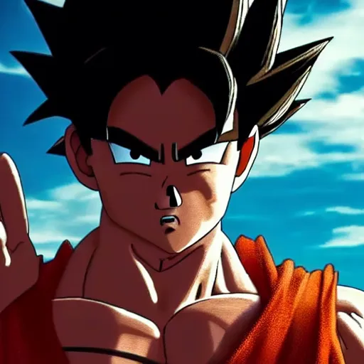 Prompt: film still of goku in the new action movie, 4 k