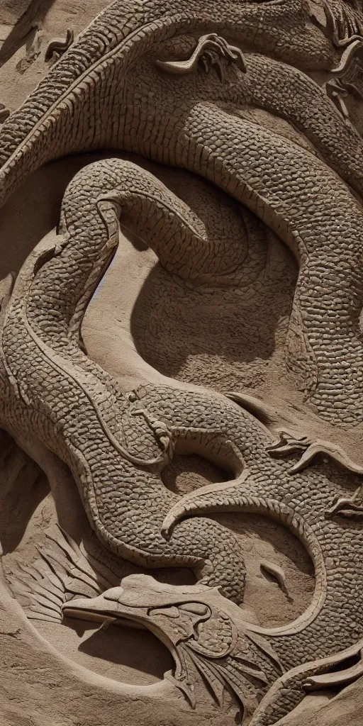 Prompt: photograph of the perfect and detailed of a dragon how a sand sculpture designed by architect antoni gaudi, cinematic composition, catalan modernisme, hyperrealistic, volumetric lighting, epic, insanely detailed, beautiful, unreal engine 5 render, 8 k,