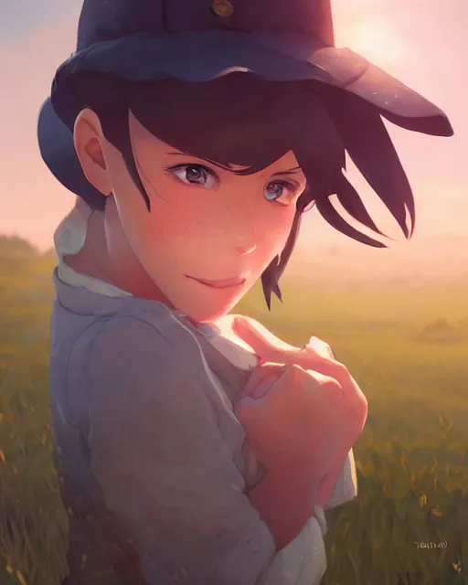 Image similar to a farmer girl making a kissy face, full shot, atmospheric lighting, detailed face, by makoto shinkai, stanley artgerm lau, wlop, rossdraws