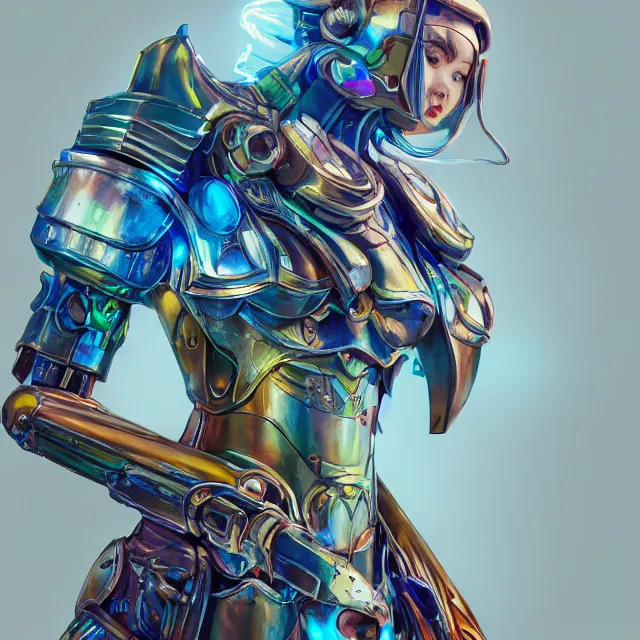 Image similar to studio portrait of lawful good colorful female holy mecha paladin absurdly beautiful, elegant, young swimsuit model, ultrafine hyperrealistic detailed face illustration by kim jung gi, irakli nadar, intricate linework, sharp focus, bright colors, matte, octopath traveler, final fantasy, unreal engine highly rendered, global illumination, radiant light, intricate environment