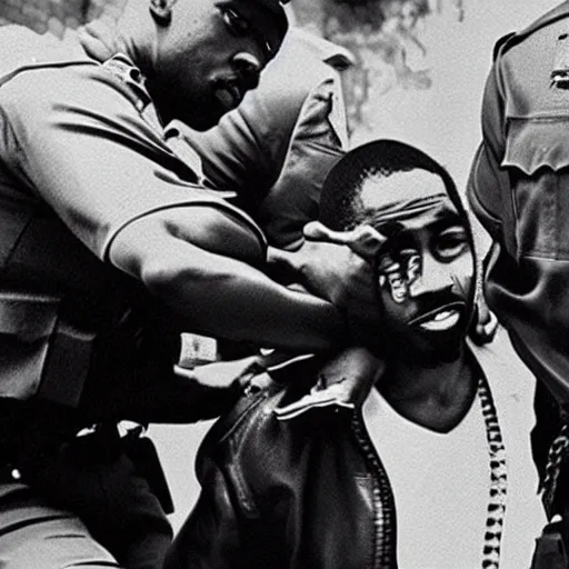 Image similar to photo of 2 pac getting arrested by the police.