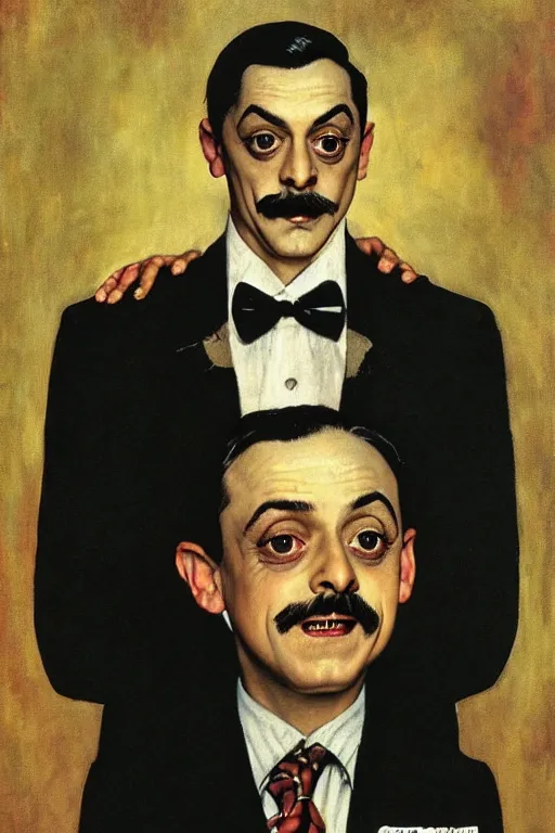 Image similar to portrait of gomez addams from the addams family painted by norman rockwell