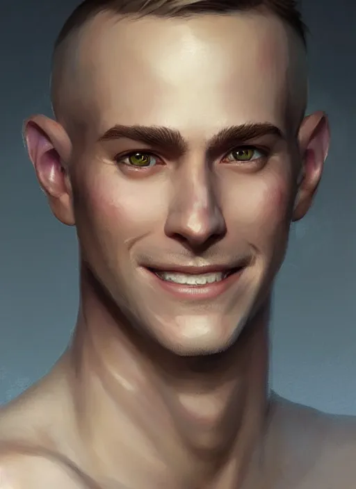 Image similar to a _ fantasy _ style _ portrait _ painting _ of white male short fringe light brown hair short head smiling clean shaven round face rpg dnd oil _ painting _ unreal _ 5 _ daz. _ rpg _ portrait _ extremely _ detailed _ artgerm _ greg _ rutkowski _ greg