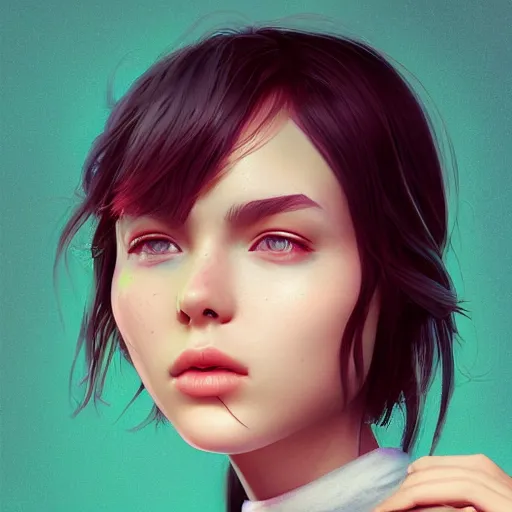 Image similar to A Stunning portrait of teen girl, art by Ross tran, vivid color palette, digital painting, 3D, octane render, post process in Photoshop, highly detailed, particles, light effect