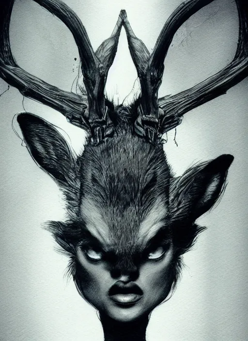 Image similar to portrait, mutant bambi, watercolor, dramatic lighting, cinematic, establishing shot, extremly high detail, foto realistic, cinematic lighting, pen and ink, intricate line drawings, by Yoshitaka Amano, Ruan Jia, Kentaro Miura, Artgerm, post processed, concept art, artstation, matte painting, style by eddie mendoza, raphael lacoste, alex ross