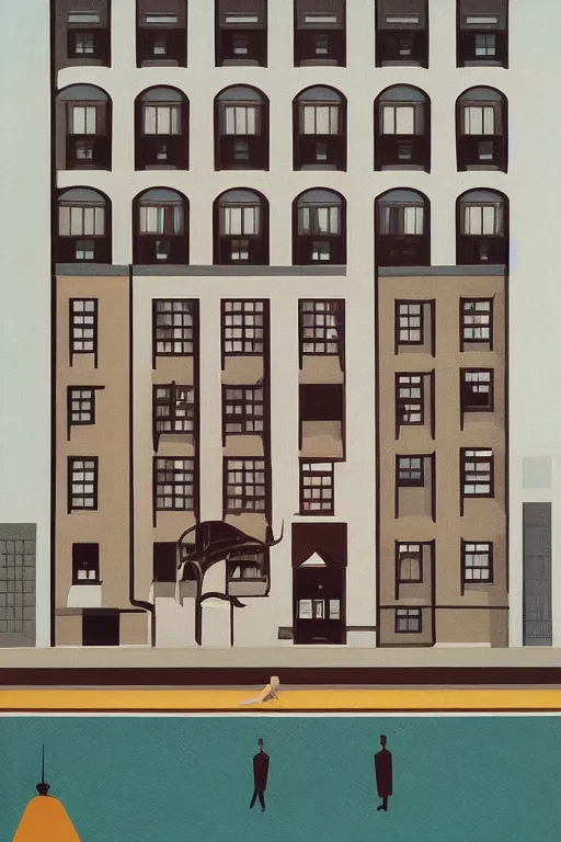 Image similar to scene from wes anderson hotel building by helen lundeberg