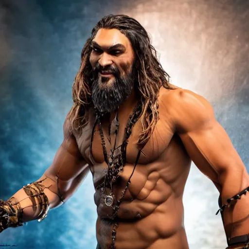 Prompt: animatronic Jason Momoa, exposed mechanics, photo, Stan Winston studios, detailed, 4k