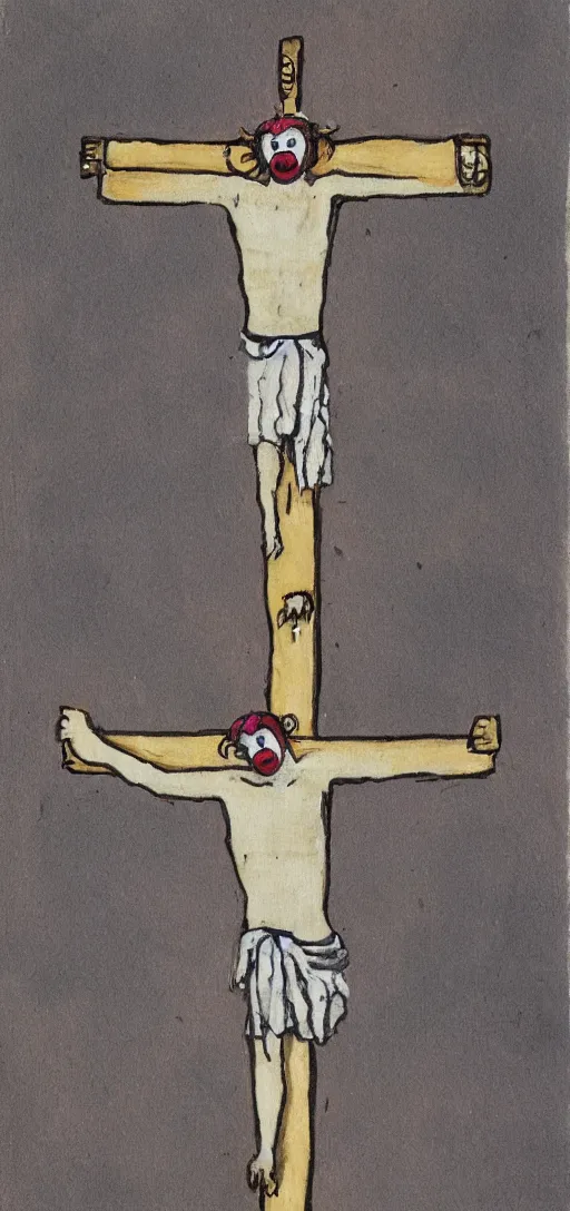 Image similar to a crucified clown