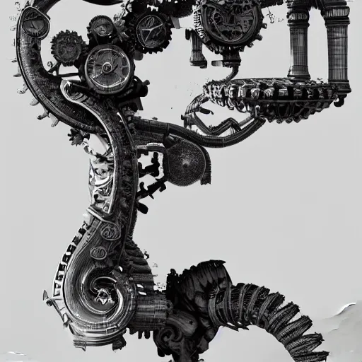 Image similar to mythical black and white organic bio - mechanical rendering of an axe and a computer. highly detailed, intricate steampunk ornate, poetic, 3 d render, digital art, octane render, 8 k artistic photography, photo - realistic