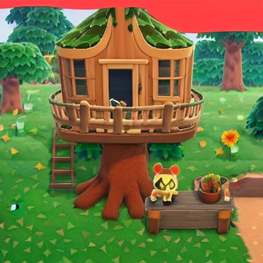 Prompt: a tree house in animal crossing