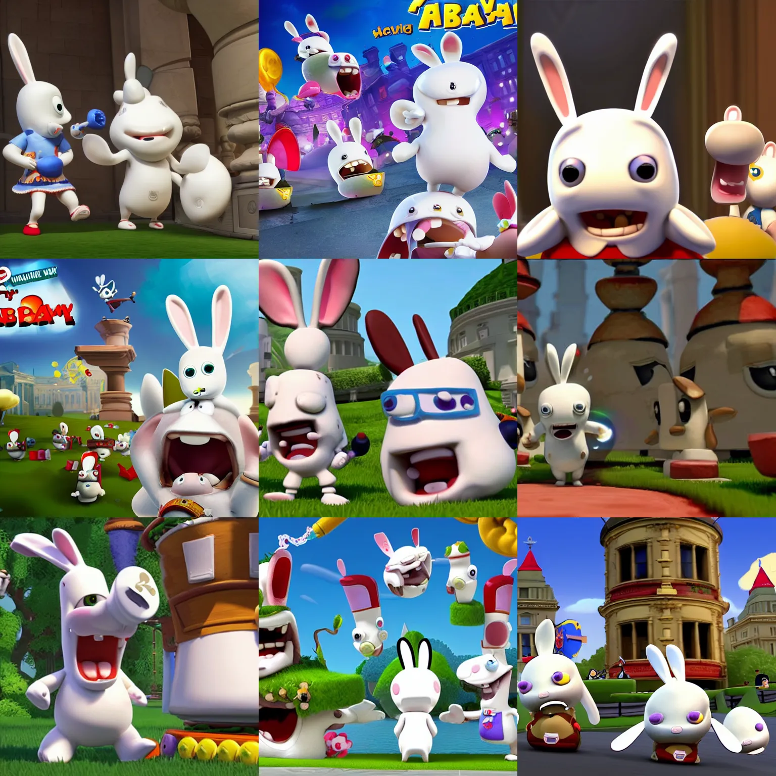 Prompt: rabbids attacking the the whitehouse, rayman raving rabbids