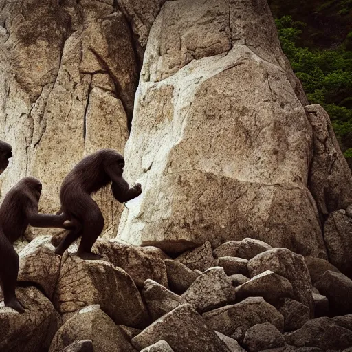 Prompt: apes around a monolith but it's an icecream cinematic hdr 3 5 mm