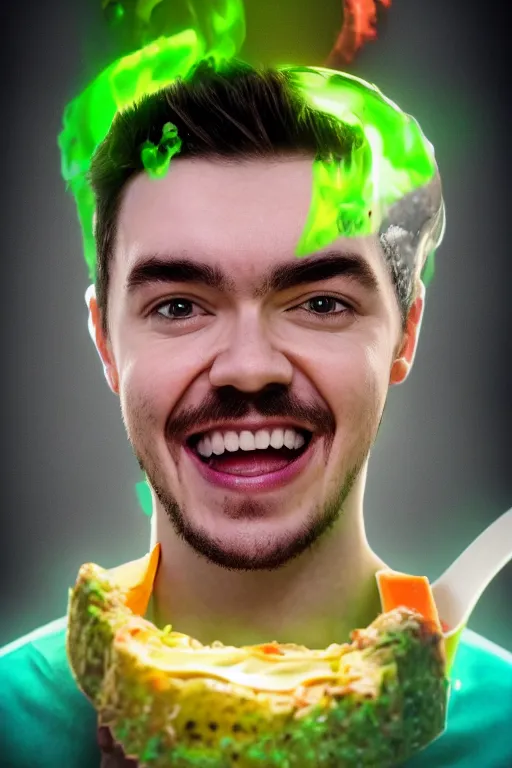 Image similar to 📷 jacksepticeye is soup, made of food, head portrait, dynamic lighting, 4 k