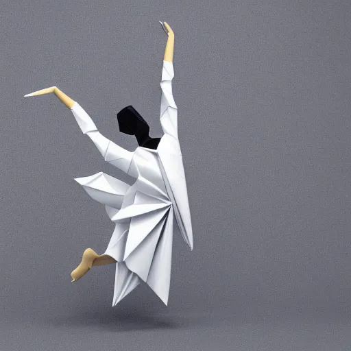 Image similar to origami dancer in white paper, 3 d render, ultra - detailed, on white background, studio shot