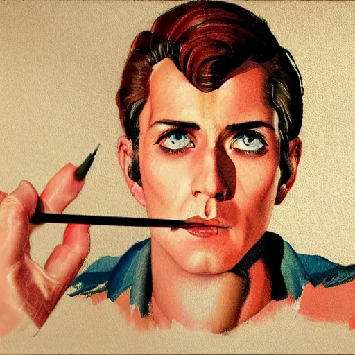 Prompt: detailed details photorealistic guy with blank face stand and selfie in front of bathroom mirror in the style of bob peak and alex ross, gouache and wash paints color, detailed details facial and body and human and environments and proportionate, detailed 5 k details.